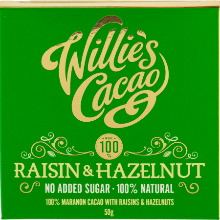 Willie's Cacao Raisin & Hazelnut, 100 Maranon Cacao, 50-g-Tafel