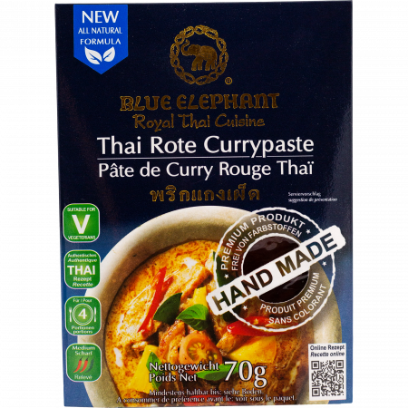 Blue Elephant Red Curry Paste made from freshly ground spices, 70-g-Packung