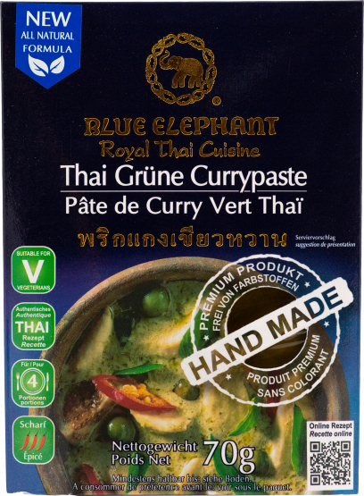 Blue Elephant Green Curry Paste made from freshly ground spices, 70-g-Packung Blue Elephant Green Curry Paste made from freshly ground spices, 70-g-Packung
