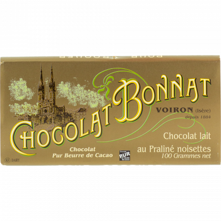Bonnat Tablette de Chocolat Lait au Praliné Noisettes, 100-g-Tafel