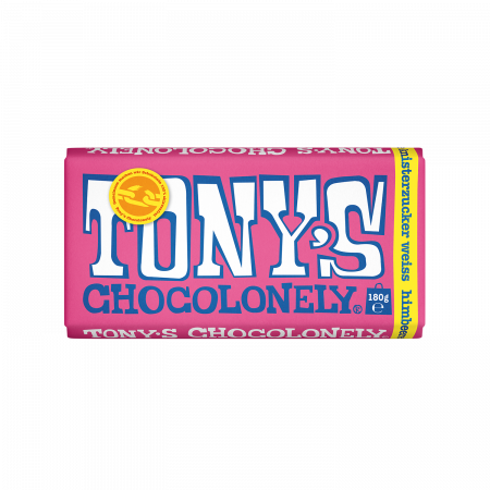 Tony's Chocolonely Weiße Schokolade mit Himbeere und Knisterzucker, 180-g-Tafel Tony's Chocolonely Weiße Schokolade mit Himbeere und Knisterzucker, 180-g-Tafel