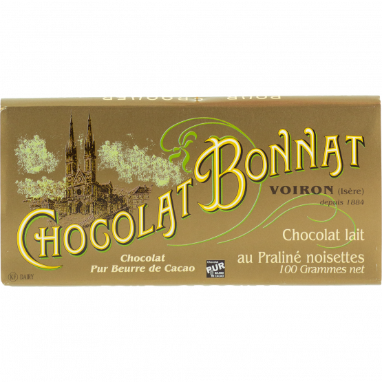 Bonnat Tablette de Chocolat Lait au Pralin Noisettes, 100-g-Tafel