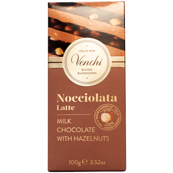 Venchi Cioccolato al Latte con Nocciole Intere, 100-g-Tafel